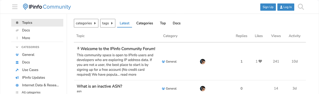 IPinfo Community screenshot